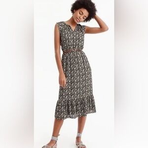 J.Crew Black Ditsy Floral Flutter Sleeve Midi Maxi Dress